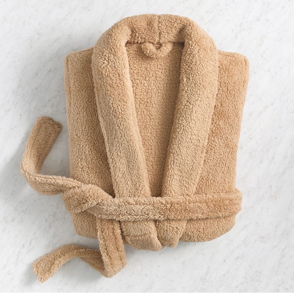 Pottery Barn Cozy Comfort Teddy Robe Camel Tan Medium Unisex
